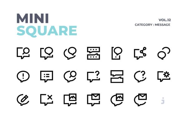60枚信息通知主题线性图标素材 Mini square &#8211; 60 Message Icons