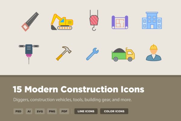 15枚现代建筑矢量图标 15 Modern Construction Icons