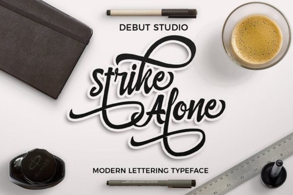 复古设计风格英文创意笔刷字体下载 Strike Alone