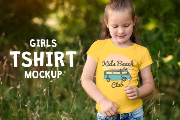 女童T恤可爱印花设计样机模板 Girls T-shirt Mock-up