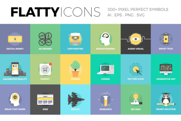 300+简单美丽概念性艺术扁平化图标集合 Flatty Icons Collection