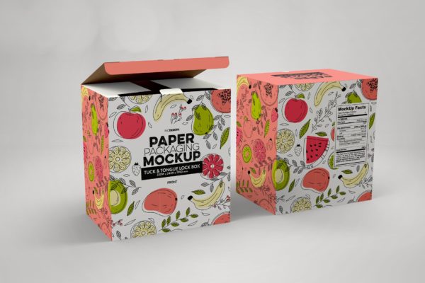 产品包装纸盒外观设计样机模板 Paper Box Tuck &amp; Tongue Lock Mockup