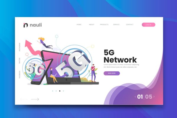 5G网络技术主题科技网站设计模板 5G Network Web PSD and AI Vector Template