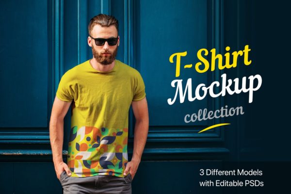 高档男士圆领T恤印花设计模特上身效果图样机 T-Shirt Mockup Collection 02