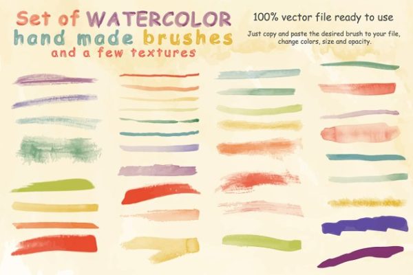 水彩画笔笔触AI笔刷&amp;纹理 Watercolor Brushes and Textures