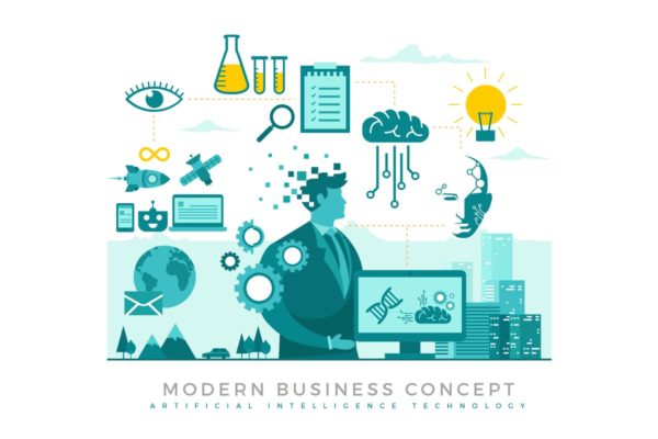 人工智能现代企业概念插画免费素材 Artificial Intelligence Modern Business Concept