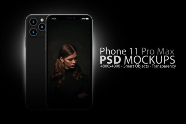 iPhone 11 Pro Max苹果旗舰手机16图库精选样机模板 Phone 11 PSD Mockups in Black