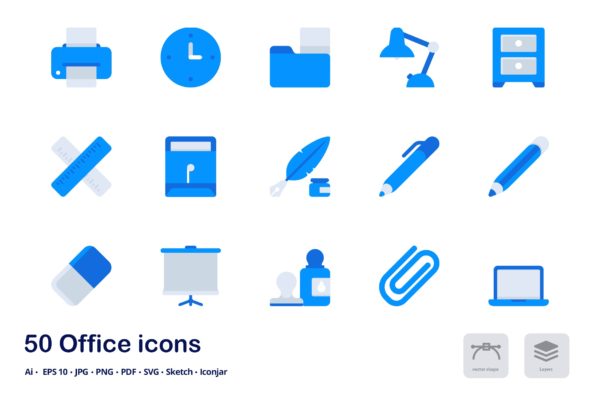 办公主题双色调扁平化矢量图标 Office Accent Duo Tone Flat Icons