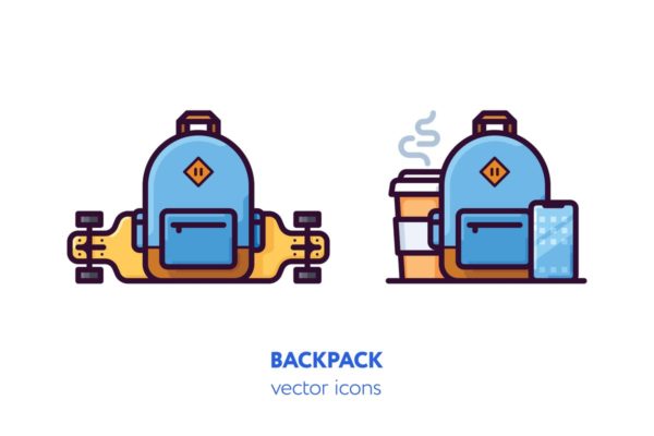 背包手绘矢量图标 Backpack icons[