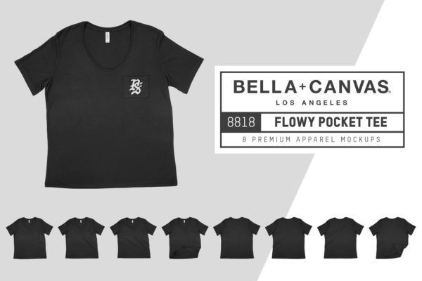圆领口袋T恤服装样机 Bella Canvas 8818 Flowy Pocket Tee
