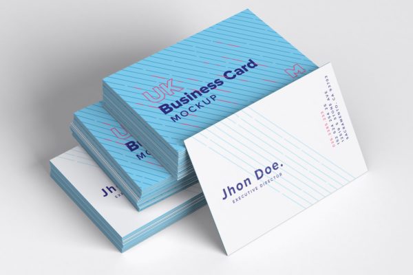 UK尺寸标准企业名片堆叠效果预览样机模板08 UK Business Cards Mockup 08