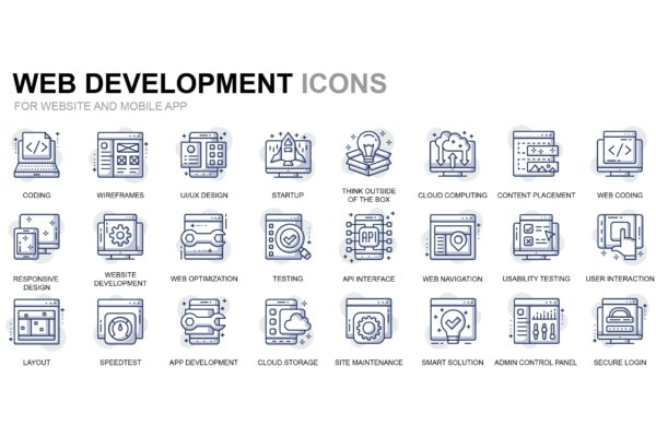 Web开发主题细线线性矢量图标素材 Web Development Thin Line Icons