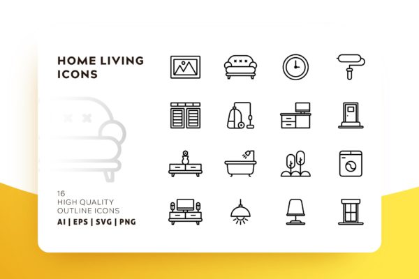 家庭生活主题Outline风格轮廓图标素材 HOME LIVING OUTLINE