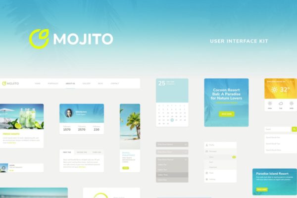 简约清新风网站用户界面UI套件 Mojito UI Kit