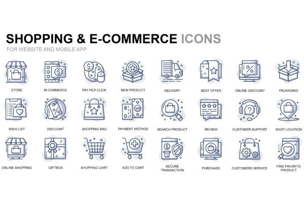 购物&amp;电子商务主题细线图标线性图标素材 Shopping and E-Commerce Thin Line Icons