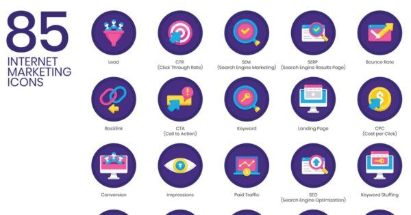 85枚互联网营销矢量图标素材 85 Internet Marketing Icons | Orchid Series