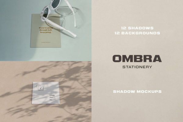 办公用品设计预览阴影背景样机模板 Ombra Stationery Shadow Mockups