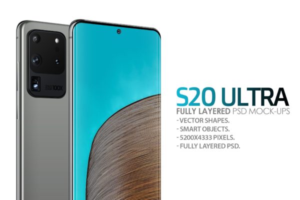 三星Galaxy S20 Ultra智能手机UI设计屏幕预览素材天下精选样机 S20 Ultra Layered PSD Mockups