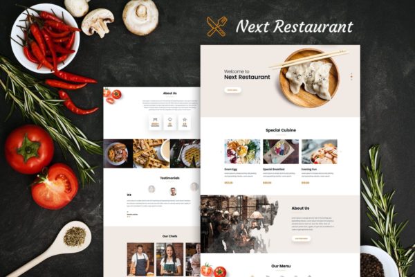 餐厅在线预订网站和菜单设计PSD模板 Restaurant Online Reservation &amp; Menu PSD Template