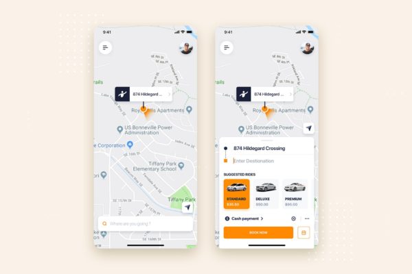 网约车APP应用预约界面UI设计普贤居精选模板 Taxi Booking Mobile App UI Kit Template