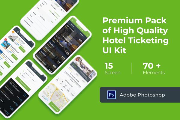 酒店预订APP界面设计PSD模板 Hotel Booking UI KIT for Photoshop