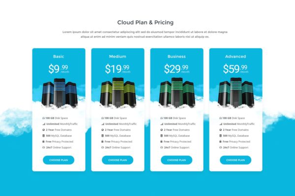 云服务器价格表单设计模板 Price Table 33 &#8211; Cloud Hosting