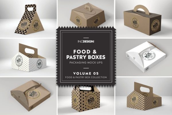 食品糕点盒样机模板第5卷 Food Pastry Boxes Vol.5:Carrier Boxes Mockups
