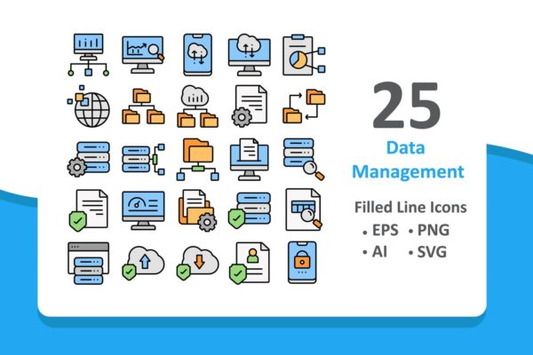 25枚大数据管理线性图标素材 25 Data Management Icons &#8211; Filled Line