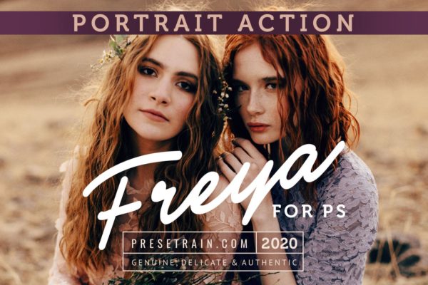 无损色调&amp;柔和哑光效果肖像照片修图PS美颜动作 Freya Portrait Action for Photoshop