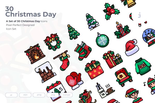 30枚圣诞节主题矢量图标 30 Christmas Day Icons