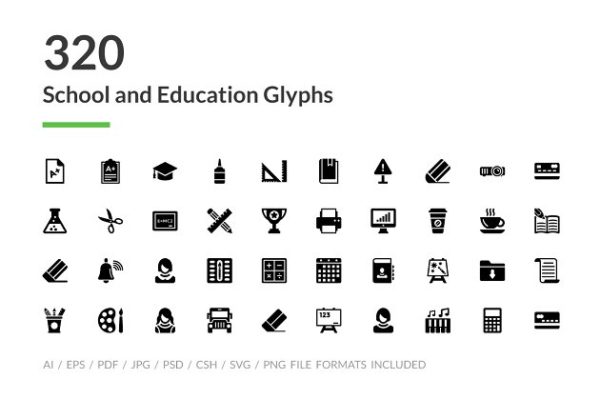 320枚学校和教育主题图标 320 School and Education Glyph Icons