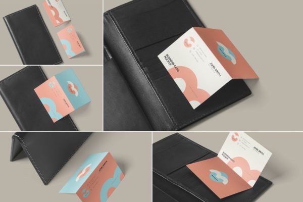 折叠式名片设计效果图样机PSD模板 Two Fold Business Card Mockups