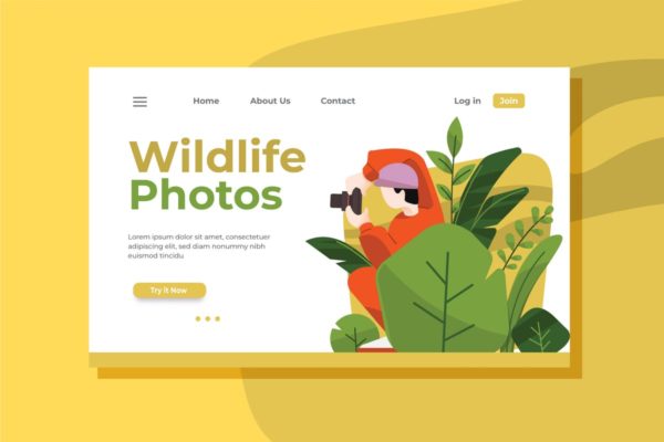 野生动物摄影师插图网站着陆页设计