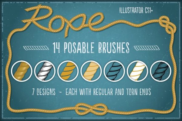 14种形状钢丝绳AI笔刷 Rope Brushes