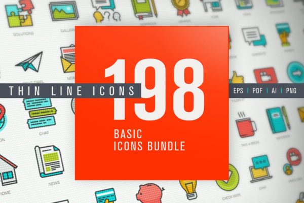 网站和应用程序设计矢量线性素材天下精选图标素材包 Set of Thin Line Basic Icons Bundle