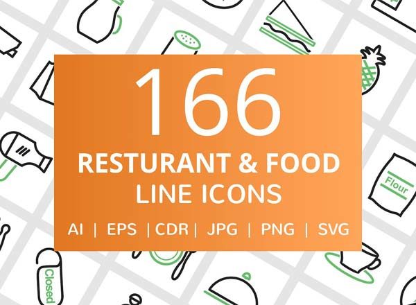 166＋餐厅和食物特色线框图标