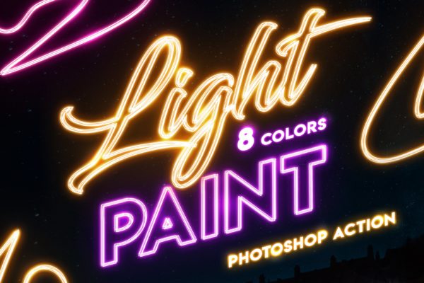 霓虹灯发光字体特效PS动作 Light Painting – Photoshop Action