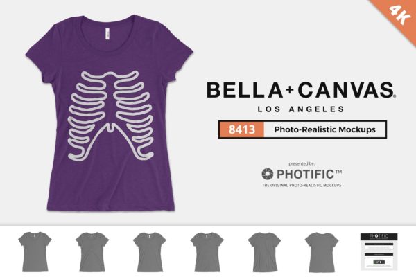 女性T恤样机模板 Bella Canvas 8413 Triblend Mockups