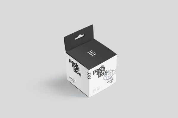 挂耳式方形产品包装盒样机模板 Package Box Mockup Set &#8211; Square With Hanger