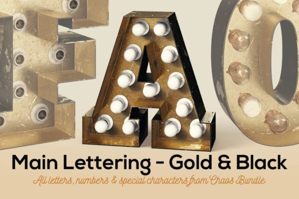 大帐篷灯泡装饰金属字体场景模板11 Marquee Light Bulbs Chaos 11 &#8211; Gold Black Letters