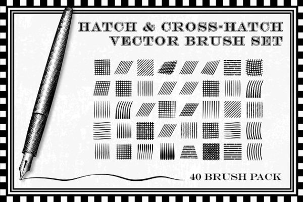 钢笔手绘复杂线条图案AI笔刷 Hatch and Cross-Hatch Brushes