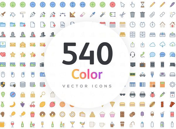 540枚多彩图标集 Vector Line Icons &#8211; Color