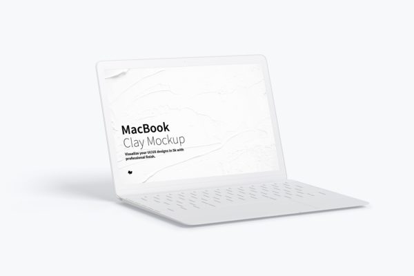 MacBook陶瓷黏土材质笔记本电脑UI设计预览左视图样机 Clay MacBook Mockup, Left View
