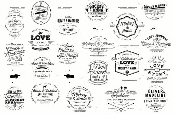 20款乡村风格婚礼徽章和贴纸 20 Rustic Wedding Badge &amp; Stickers