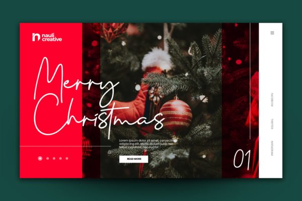 圣诞节主题背景网站着陆页设计AI/PSD模板v2 Merry Christmas Web Landing Page AI and PSD Vol.2