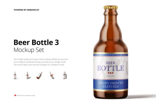 啤酒瓶外观设计效果图样机PSD模板 Steinie Beer Bottle Mock-up