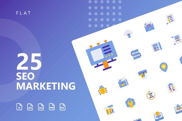 25枚SEO搜索引擎优化营销扁平化矢量16素材精选图标v1 SEO Marketing Flat Icons