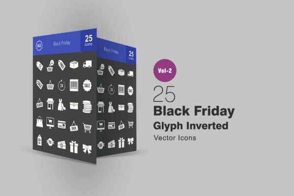 25个黑色星期五购物节矢量图标素材 25 Black Friday Glyph Inverted Icons