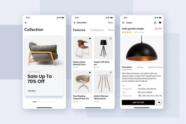 品牌家具APP商城商品展示界面SKETCH模板 Furniture Shop Mobile App UI Concept