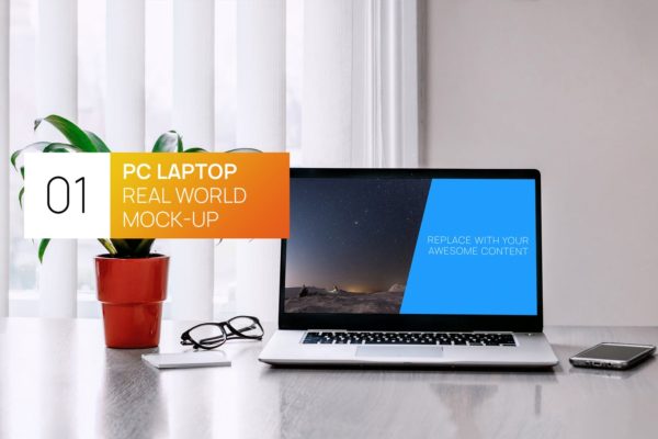 居家办公桌场景笔记本电脑屏幕演示16图库精选样机 PC Laptop Real World Photo Mock-up